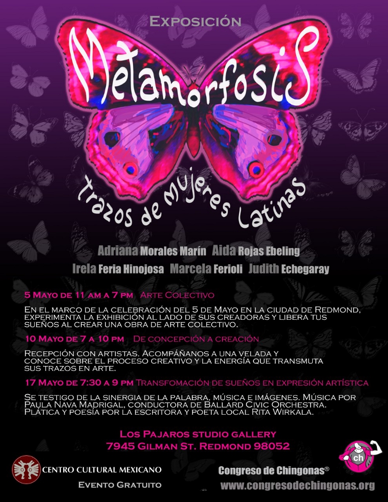 Banner oficial del evento Metamorfosis: Trazos de Mujeres Latinas.