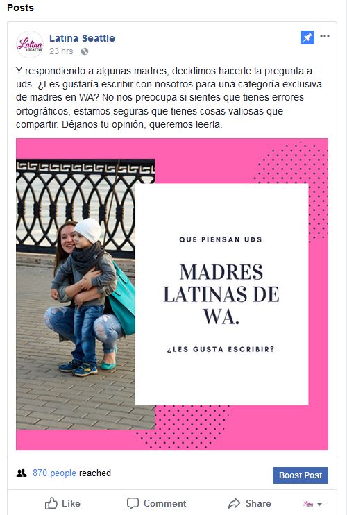 Madres latina en WA colaborando juntas escritos y más.